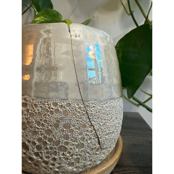 Textured Ceramic Planter with Saucer - Picture 5 of 10